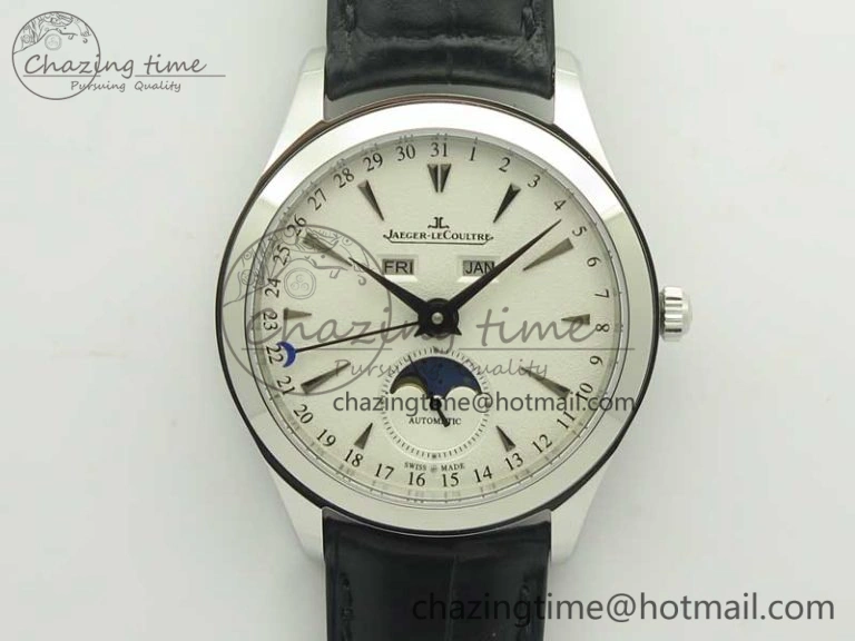 Neat Master Calendar OMF 1:1 Best Edition White Dial Black Markers on Black Leather Strap A 7485