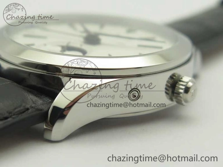Neat Master Calendar OMF 1:1 Best Edition White Dial Black Markers on Black Leather Strap A 7485