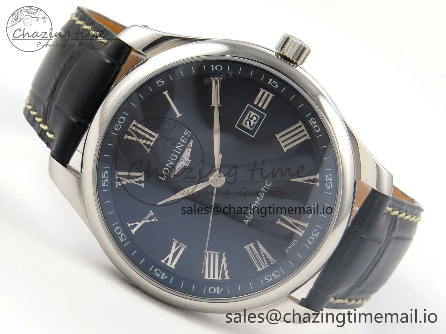 Master Collection 40mm SS AF 1:1 Best Edition Blue Roman Dial on Black Leather Strap A UrbanStyle 7529