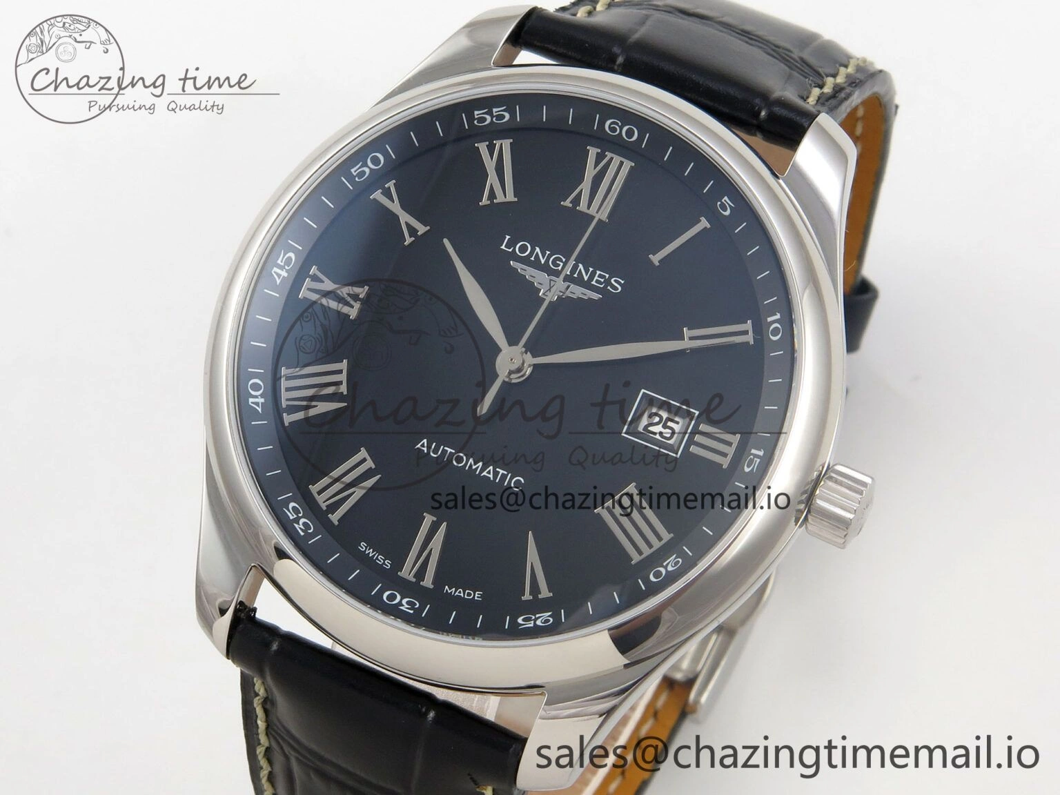 Master Collection 40mm SS AF 1:1 Best Edition Blue Roman Dial on Black Leather Strap A UrbanStyle 7529