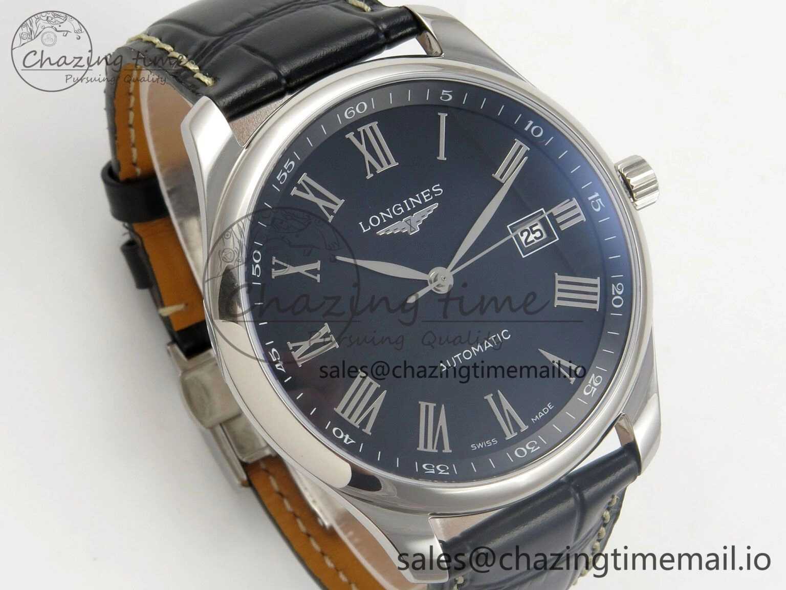 Master Collection 40mm SS AF 1:1 Best Edition Blue Roman Dial on Black Leather Strap A UrbanStyle 7529