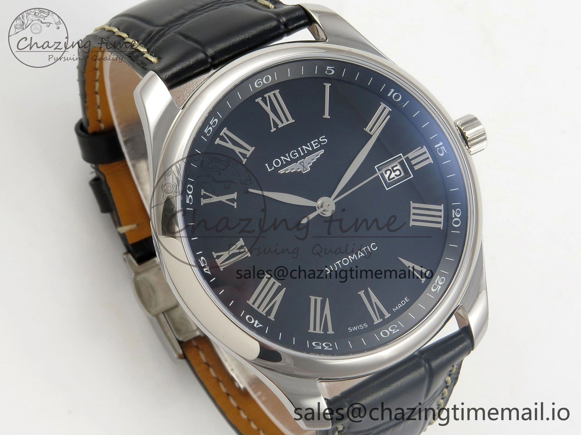 Master Collection 40mm SS AF 1:1 Best Edition Blue Roman Dial on Black Leather Strap A UrbanStyle 7529