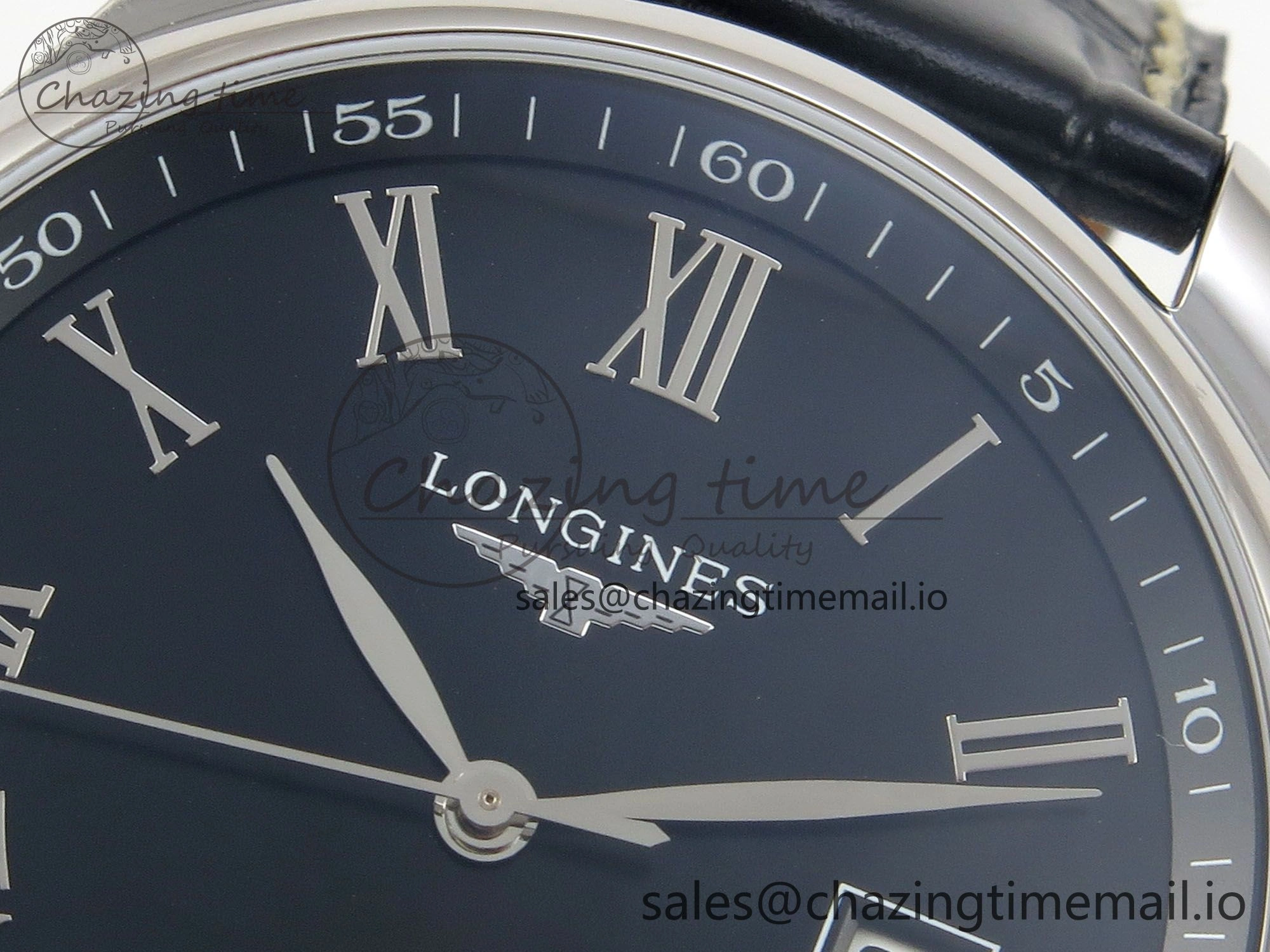 Master Collection 40mm SS AF 1:1 Best Edition Blue Roman Dial on Black Leather Strap A UrbanStyle 7529