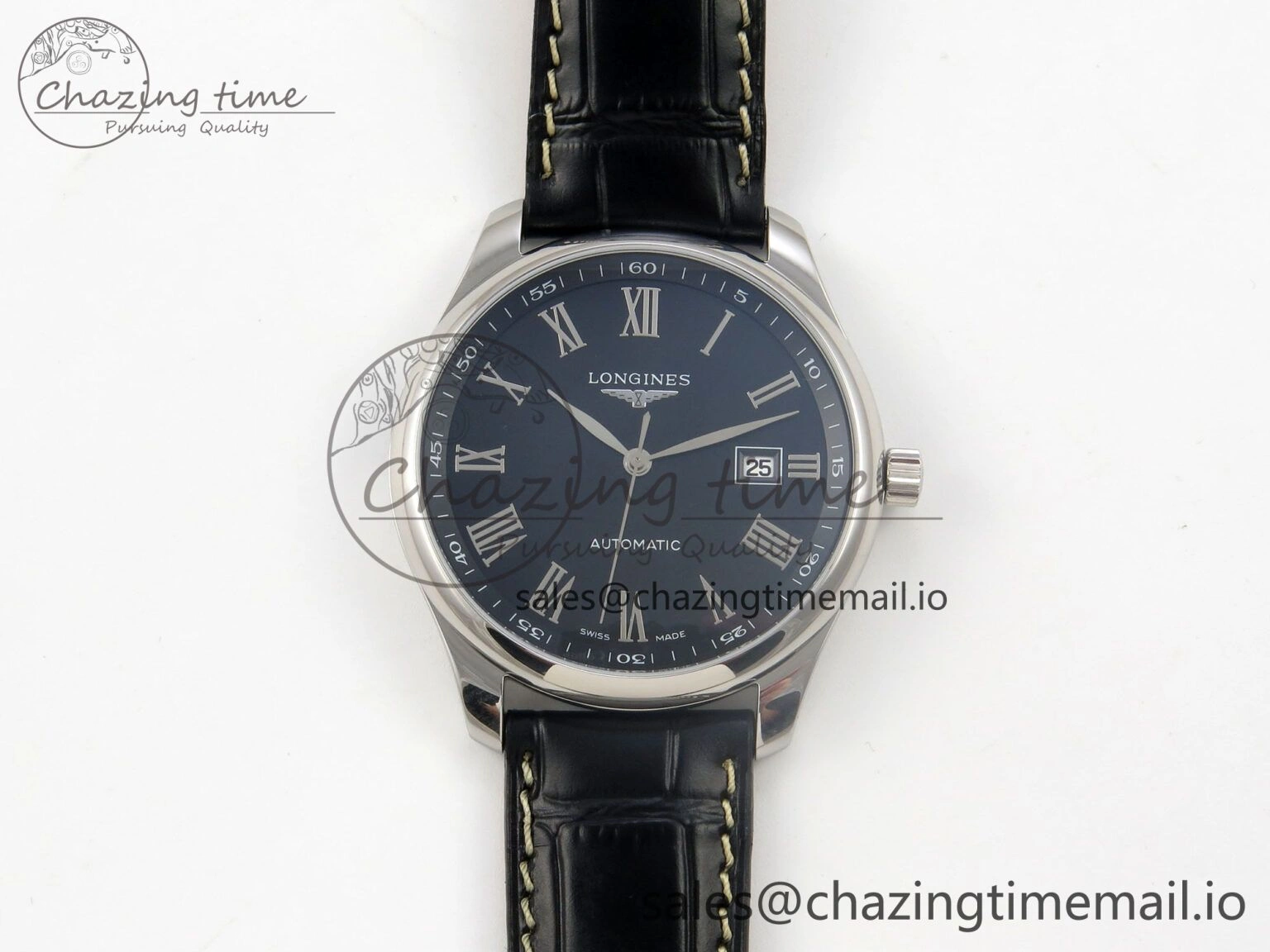 Master Collection 40mm SS AF 1:1 Best Edition Blue Roman Dial on Black Leather Strap A UrbanStyle 7529