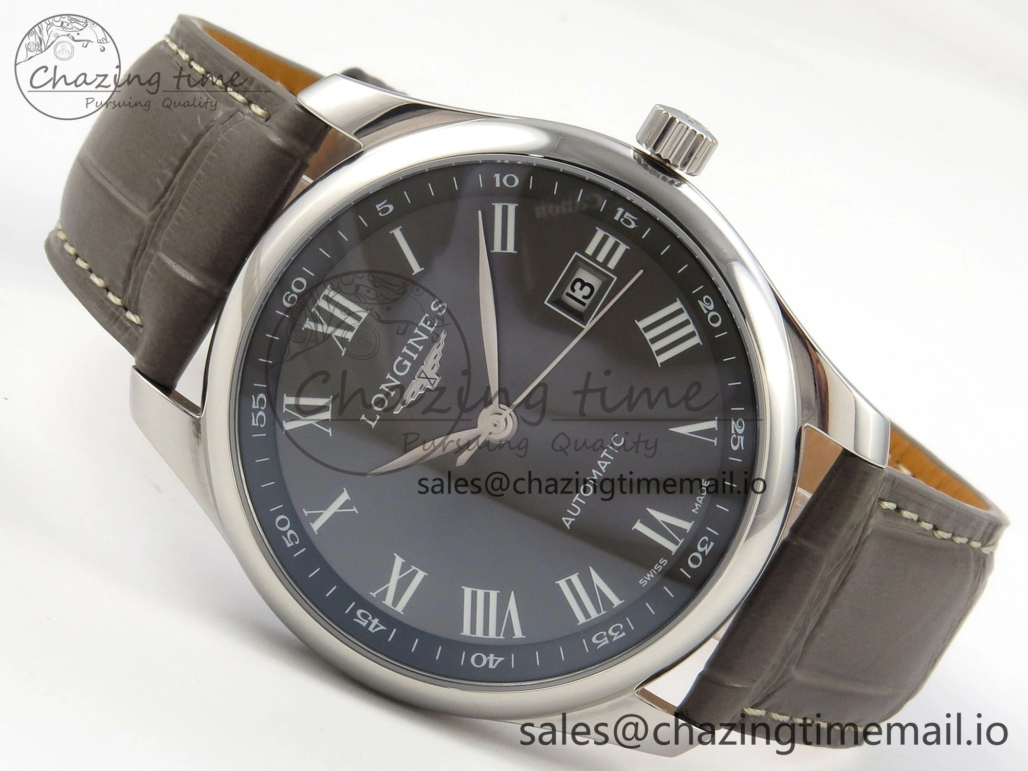WaterResistant Master Collection 40mm SS AF 1:1 Best Edition Gray Roman Dial on Brown Leather Strap A 7541