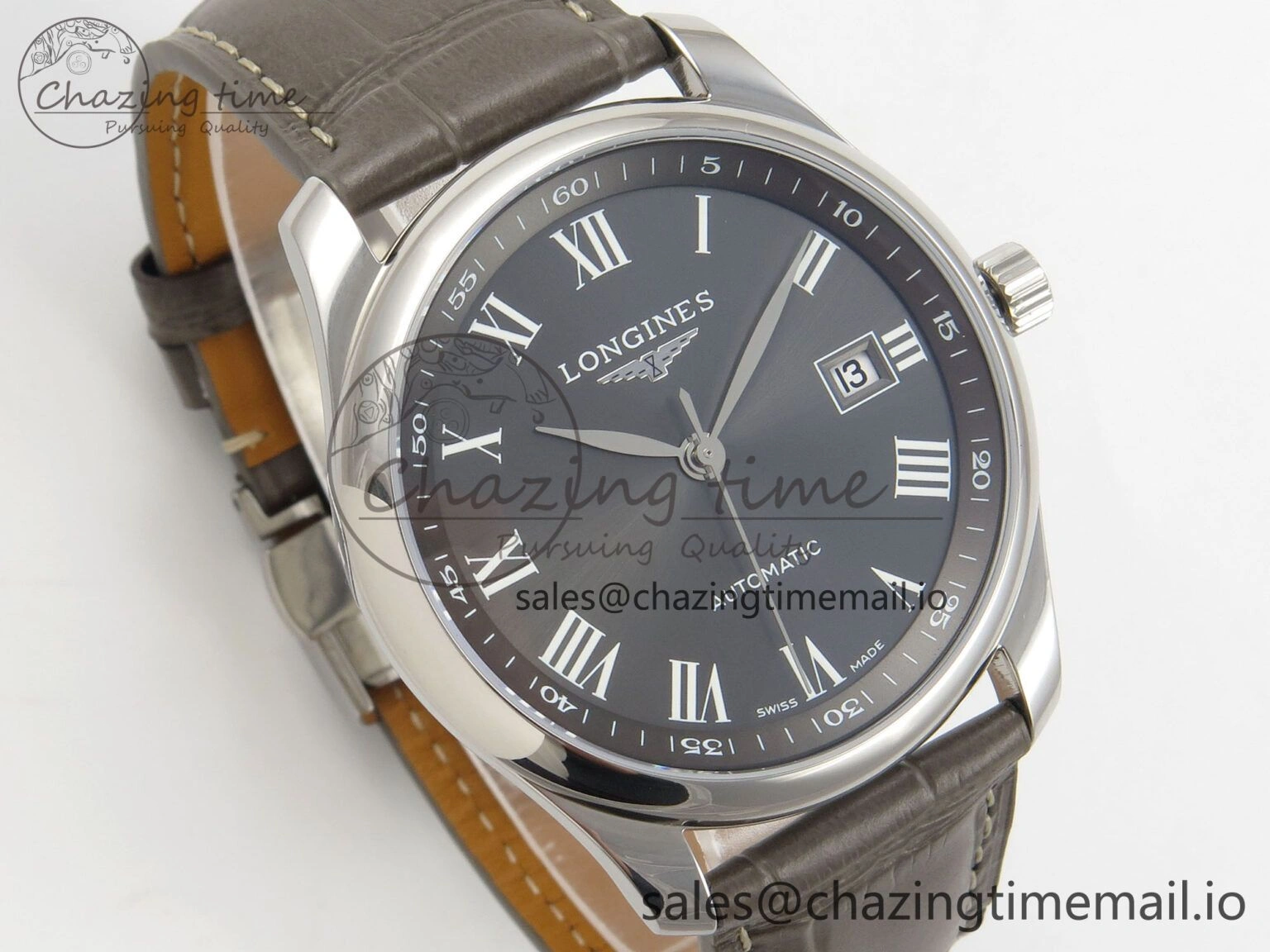 WaterResistant Master Collection 40mm SS AF 1:1 Best Edition Gray Roman Dial on Brown Leather Strap A 7541
