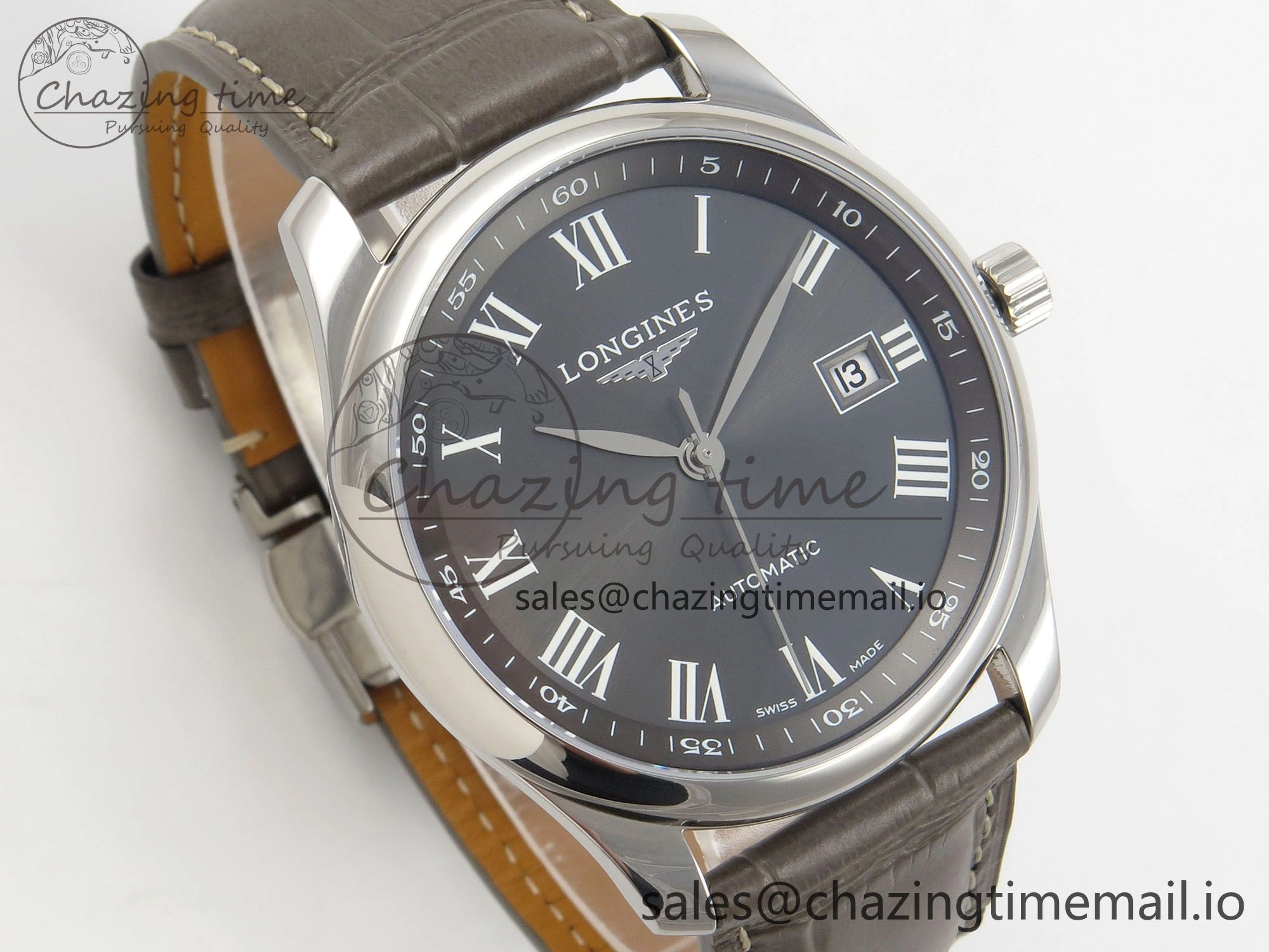WaterResistant Master Collection 40mm SS AF 1:1 Best Edition Gray Roman Dial on Brown Leather Strap A 7541