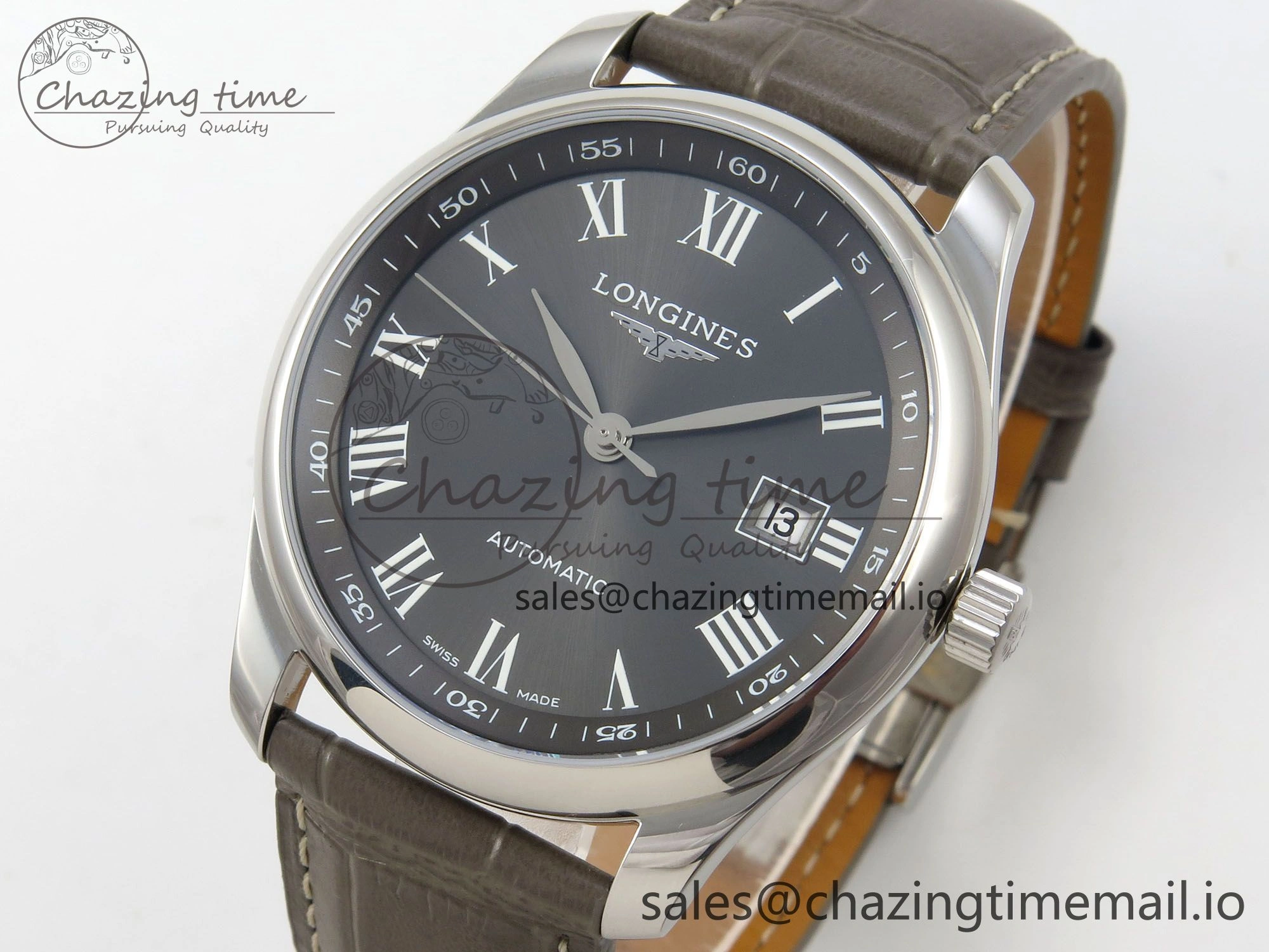 WaterResistant Master Collection 40mm SS AF 1:1 Best Edition Gray Roman Dial on Brown Leather Strap A 7541