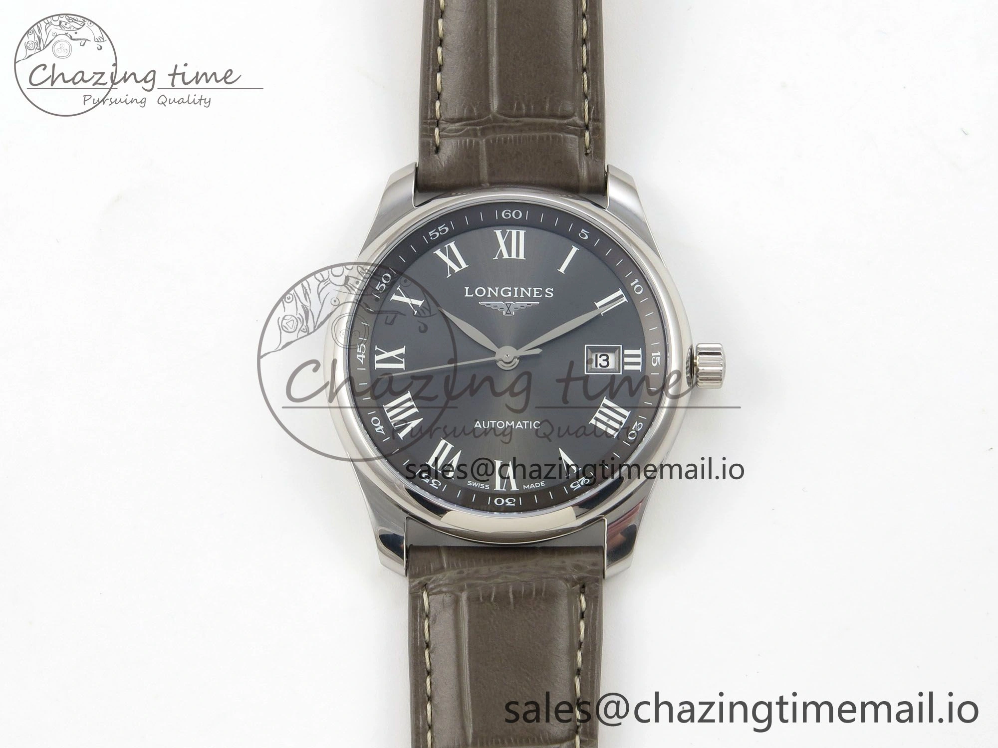 WaterResistant Master Collection 40mm SS AF 1:1 Best Edition Gray Roman Dial on Brown Leather Strap A 7541