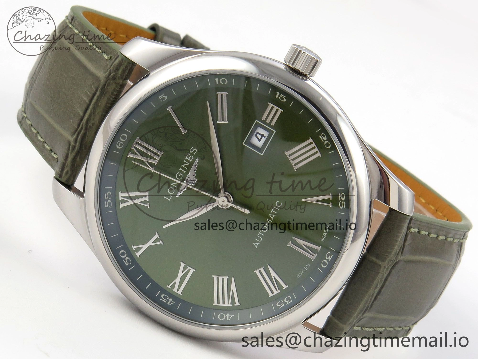 FashionForward Master Collection 40mm SS AF 1:1 Best Edition Green Roman Dial on Brown Leather Strap A 7540