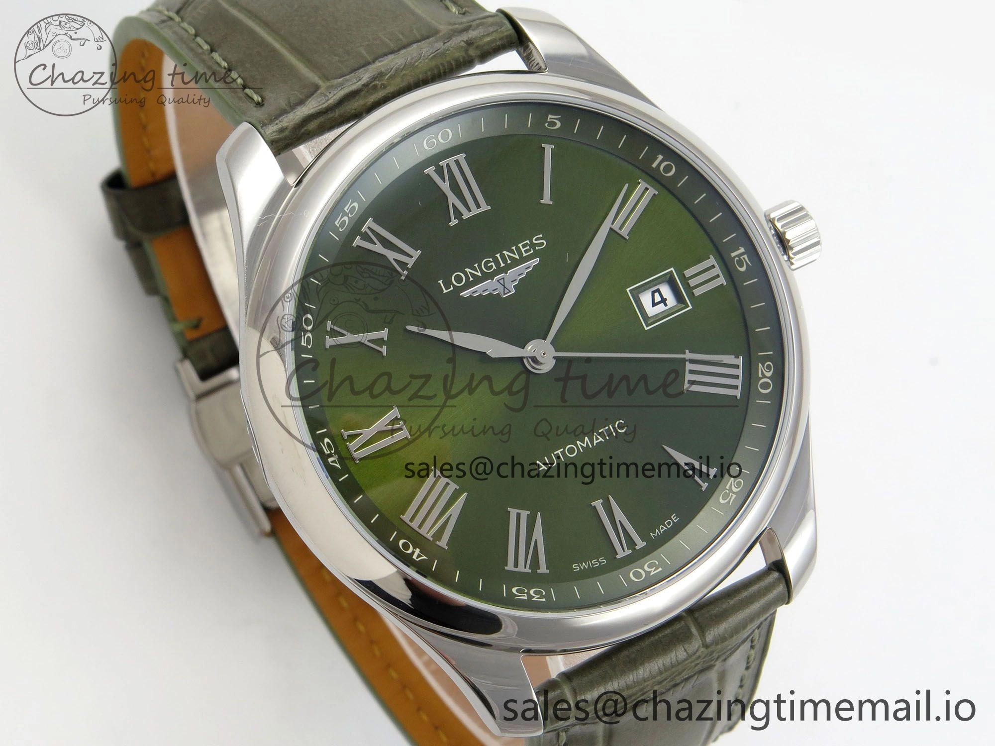 FashionForward Master Collection 40mm SS AF 1:1 Best Edition Green Roman Dial on Brown Leather Strap A 7540