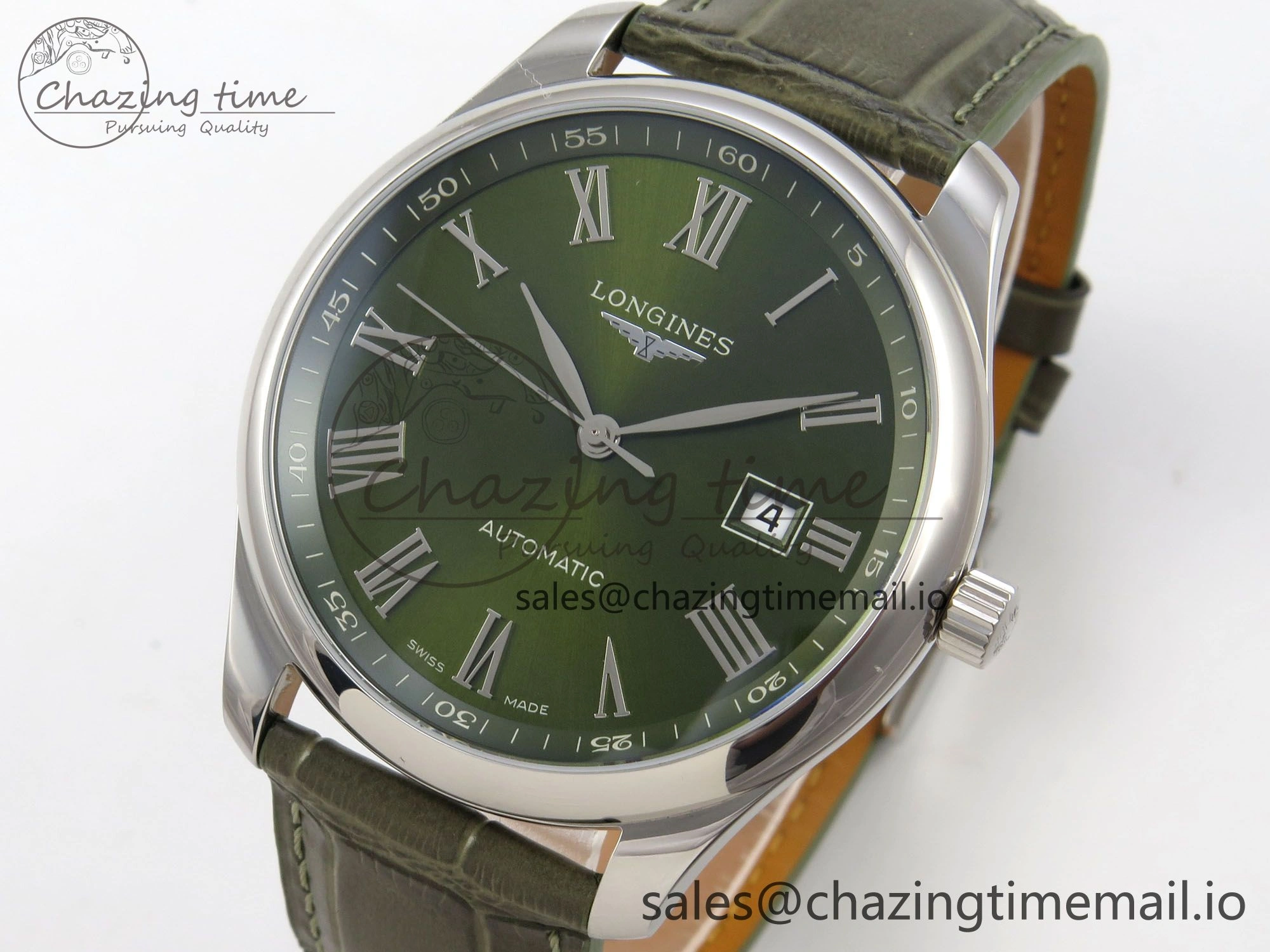 FashionForward Master Collection 40mm SS AF 1:1 Best Edition Green Roman Dial on Brown Leather Strap A 7540