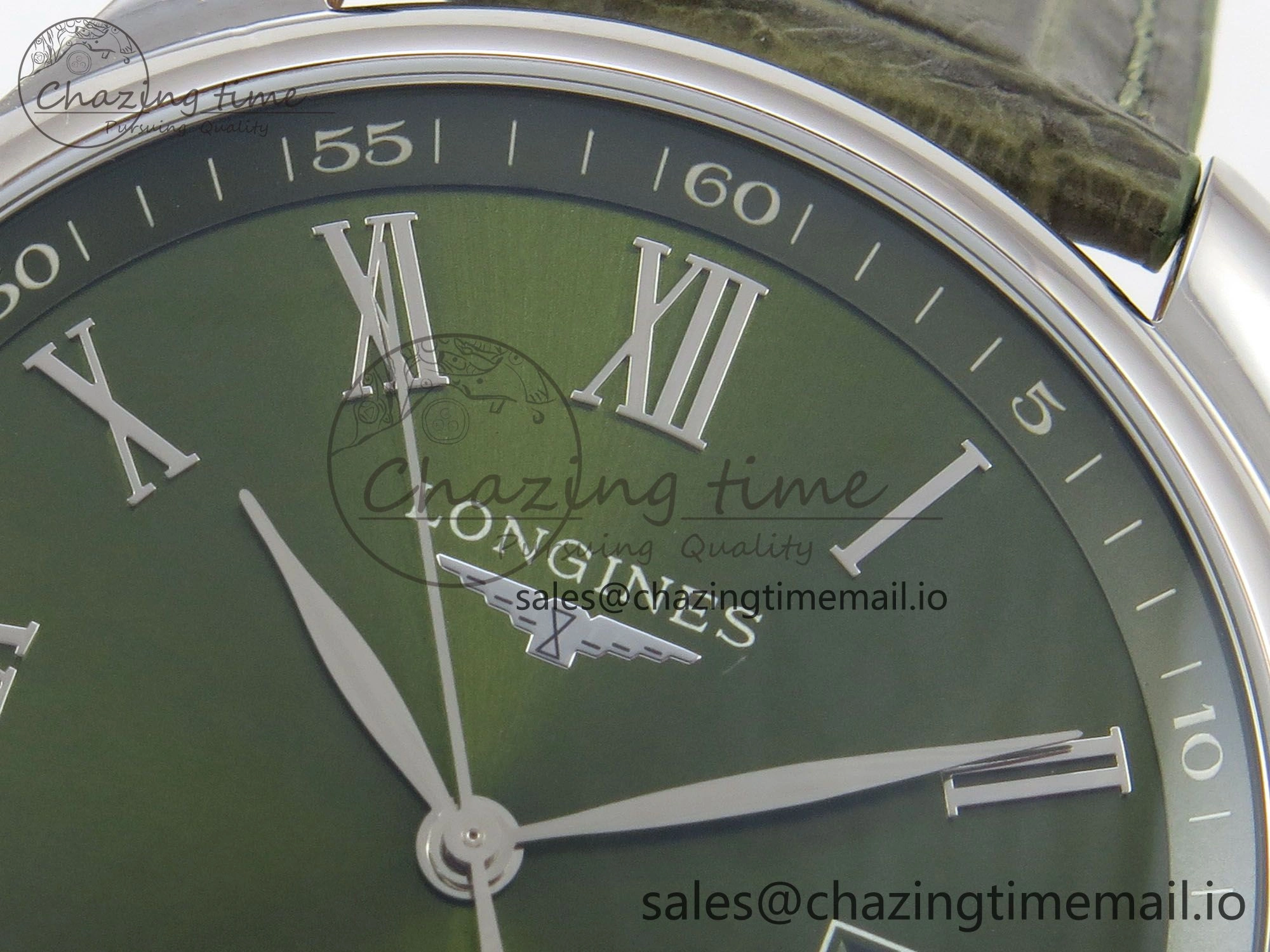 FashionForward Master Collection 40mm SS AF 1:1 Best Edition Green Roman Dial on Brown Leather Strap A 7540