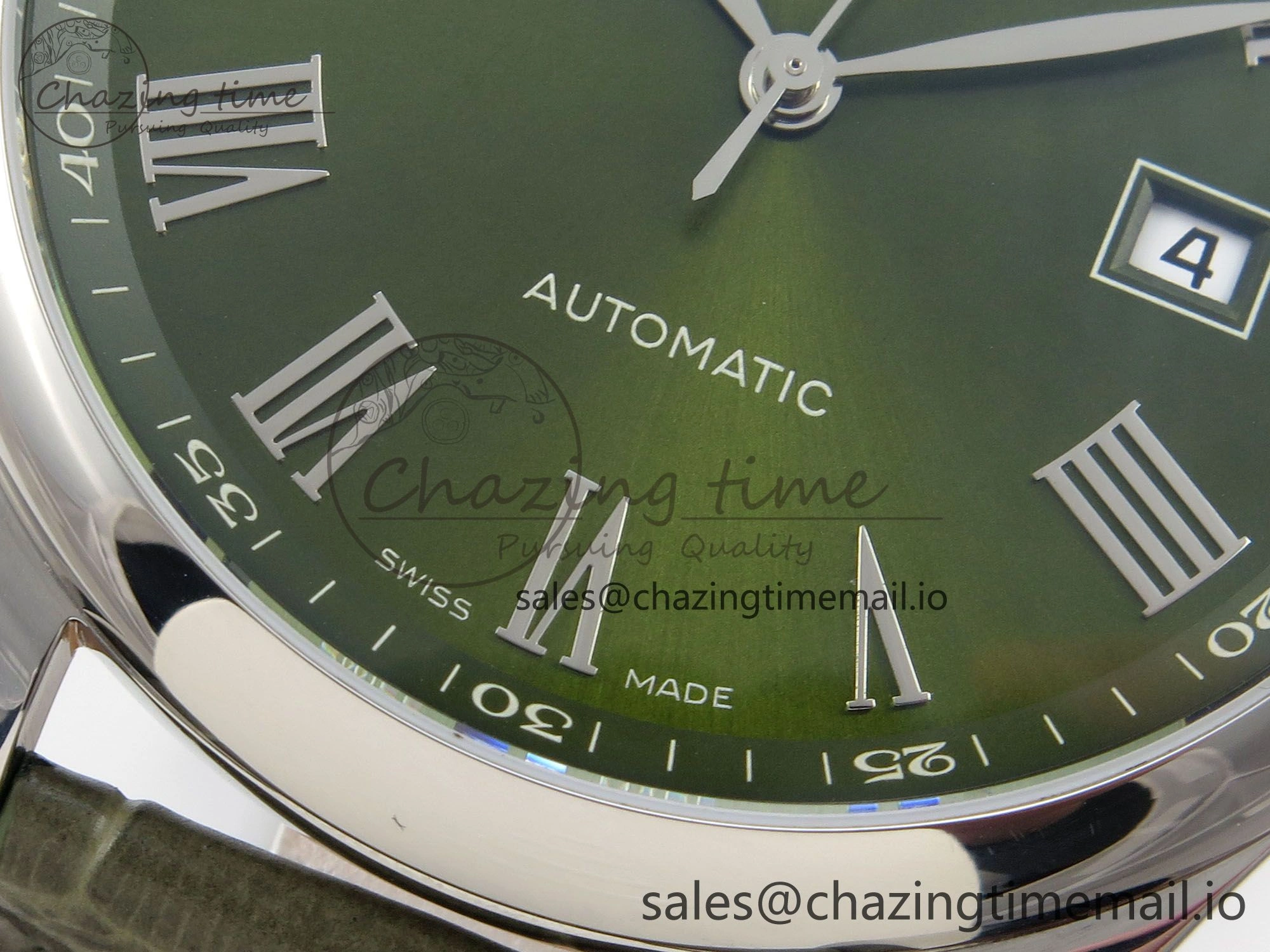 FashionForward Master Collection 40mm SS AF 1:1 Best Edition Green Roman Dial on Brown Leather Strap A 7540