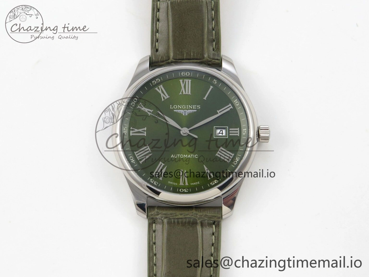 FashionForward Master Collection 40mm SS AF 1:1 Best Edition Green Roman Dial on Brown Leather Strap A 7540