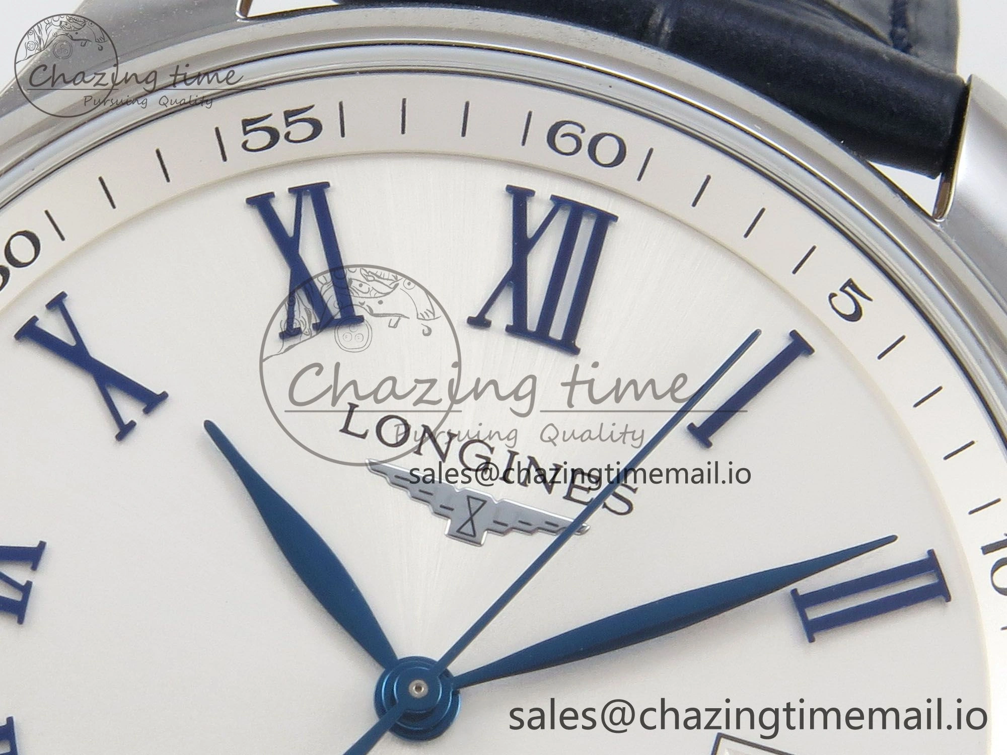 Master Collection 40mm SS AF 1:1 Best Edition White Roman Dial on Blue Leather Strap A Practical 7543