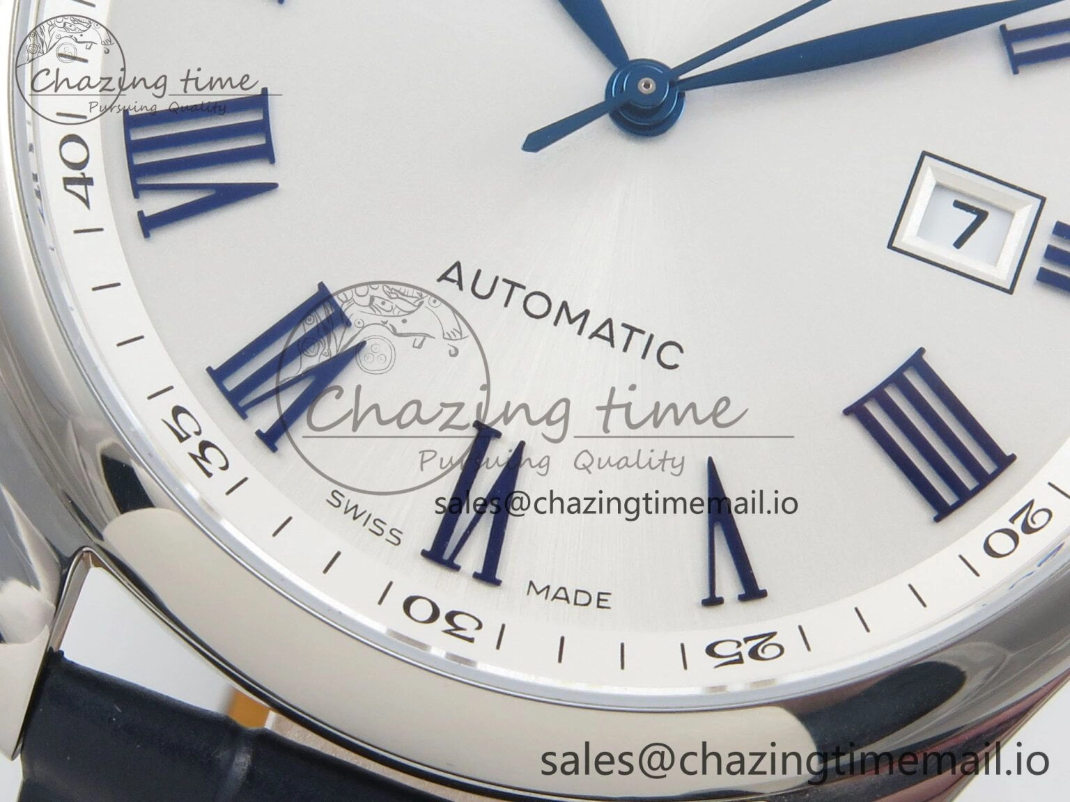 Master Collection 40mm SS AF 1:1 Best Edition White Roman Dial on Blue Leather Strap A Practical 7543