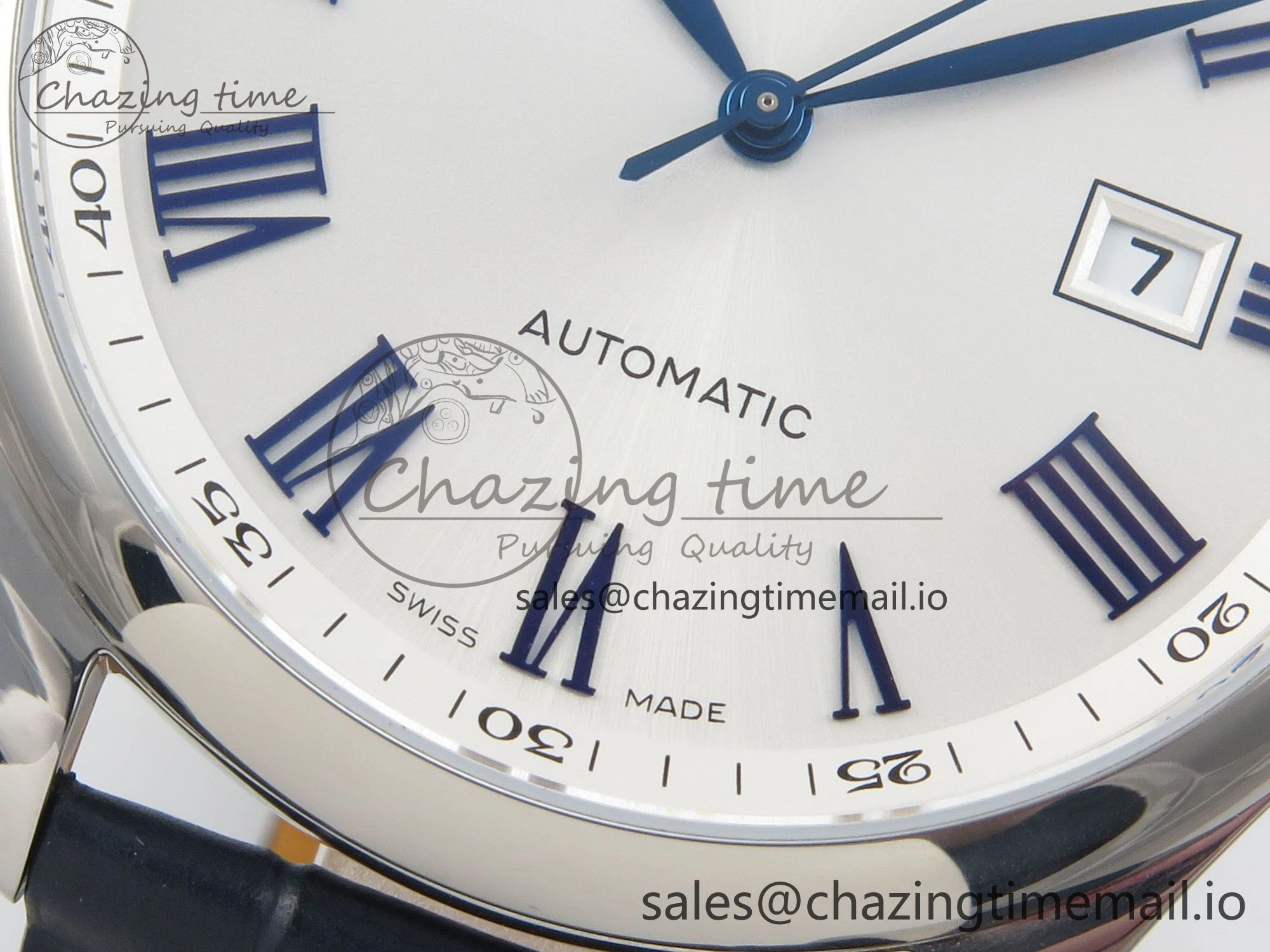 Master Collection 40mm SS AF 1:1 Best Edition White Roman Dial on Blue Leather Strap A Practical 7543