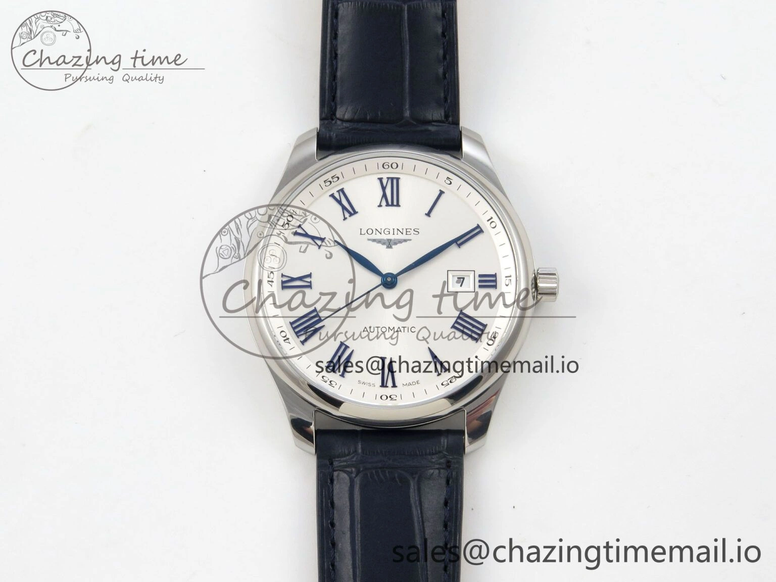 Master Collection 40mm SS AF 1:1 Best Edition White Roman Dial on Blue Leather Strap A Practical 7543