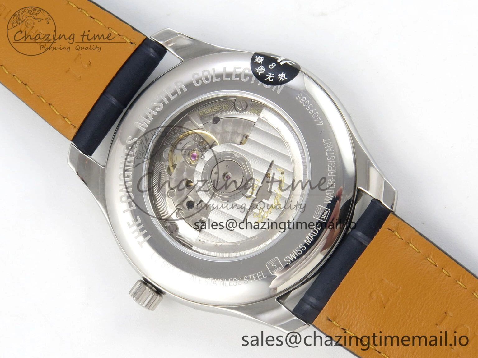 Master Collection 40mm SS AF 1:1 Best Edition White Roman Dial on Blue Leather Strap A Practical 7543