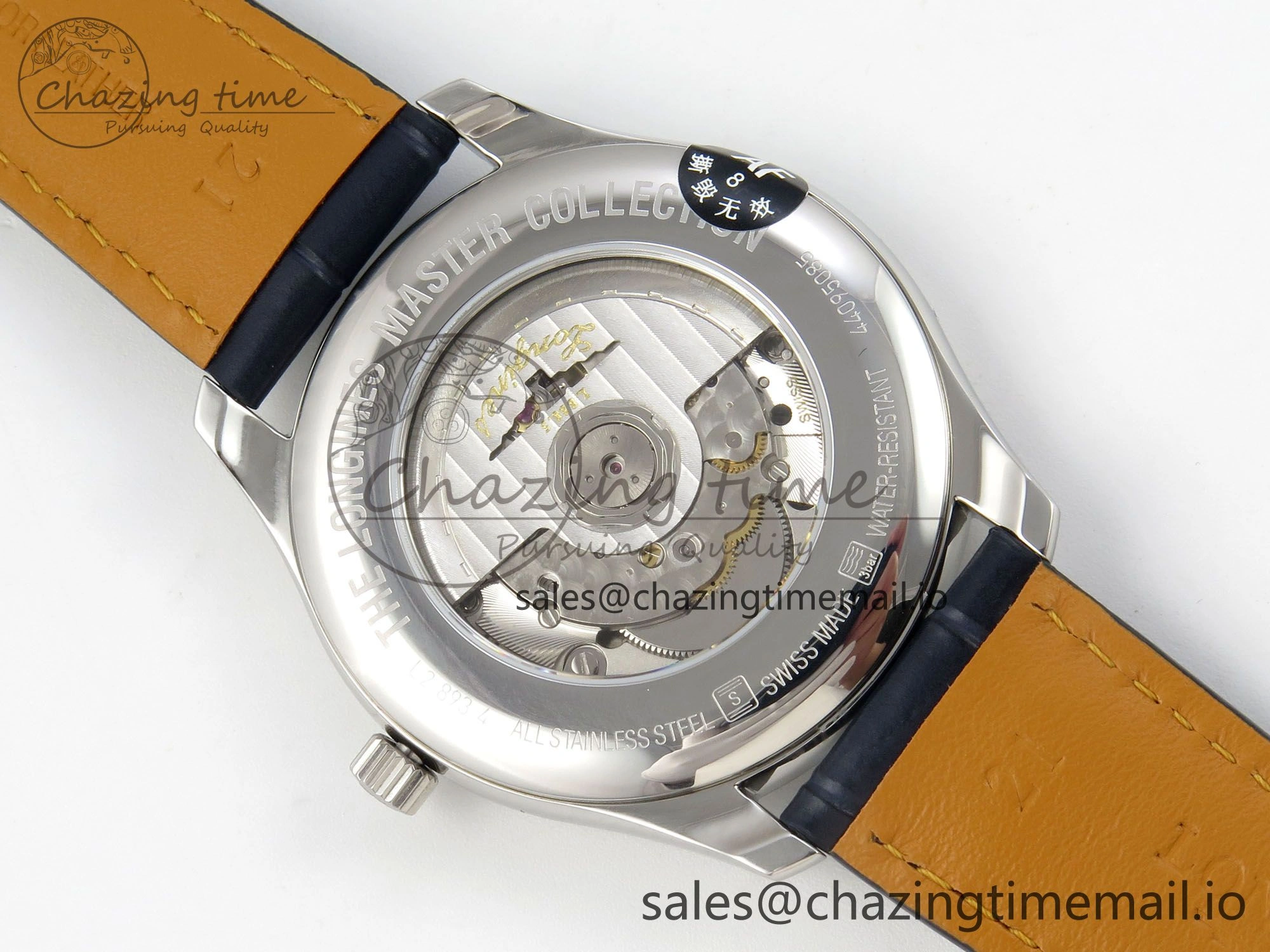 Master Collection 40mm SS AF 1:1 Best Edition White Roman Dial on Blue Leather Strap A Practical 7543