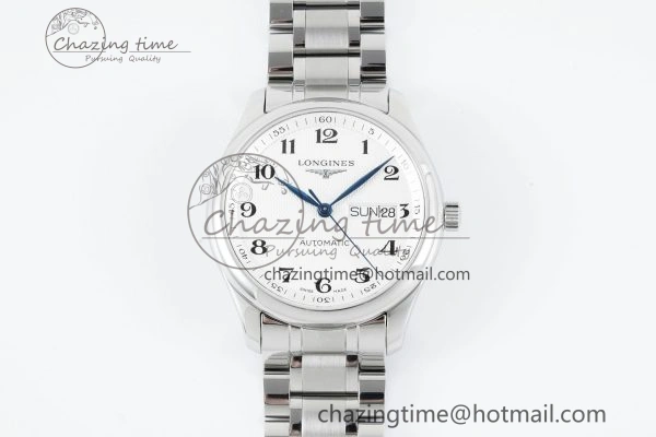 Reliable Master Day Date SS LGF 1:1 Best Edition White Textured Dial on SS Bracelet A2836 V 7550