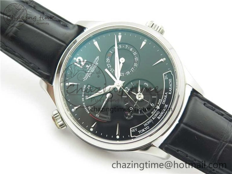 Master Geographic Real PR SS ZF 1:1 Best Edition Black Dial on Black Leather Strap A Lightweight 7454