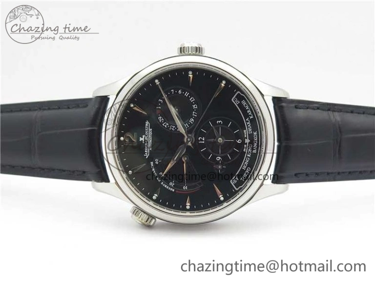Master Geographic Real PR SS ZF 1:1 Best Edition Black Dial on Black Leather Strap A Lightweight 7454