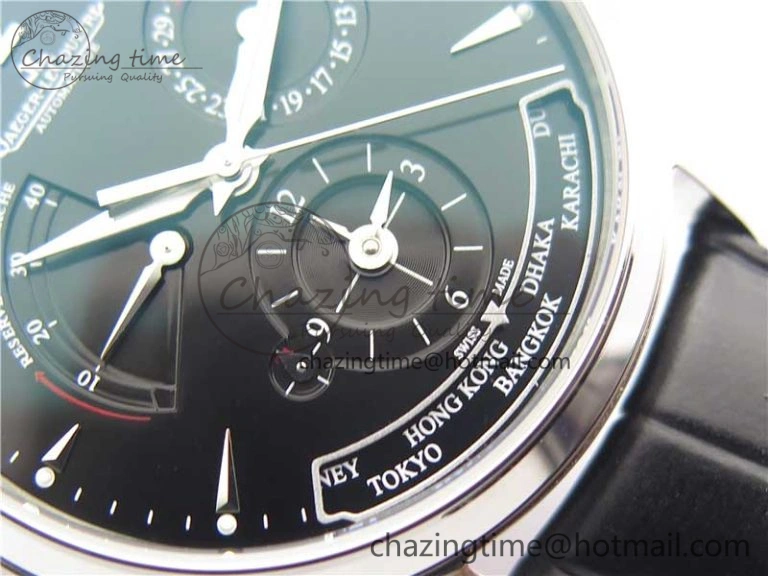 Master Geographic Real PR SS ZF 1:1 Best Edition Black Dial on Black Leather Strap A Lightweight 7454