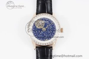 Durable Master Grande Tradition RG Blue Revolves Dial Diamonds Bezel on Black Leather Strap 7424