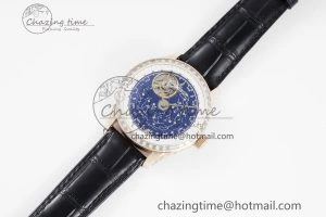 Durable Master Grande Tradition RG Blue Revolves Dial Diamonds Bezel on Black Leather Strap 7424