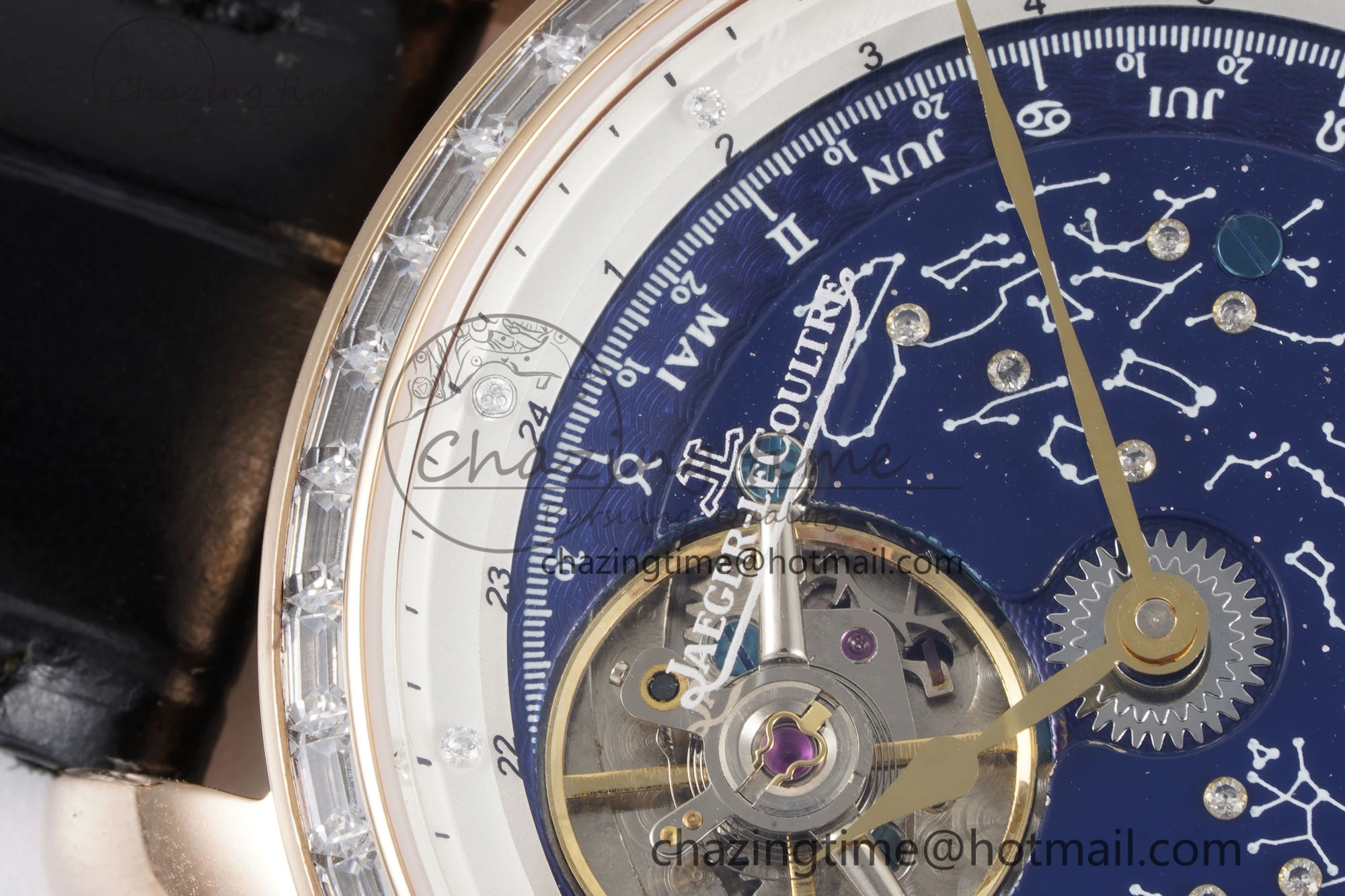 Durable Master Grande Tradition RG Blue Revolves Dial Diamonds Bezel on Black Leather Strap 7424