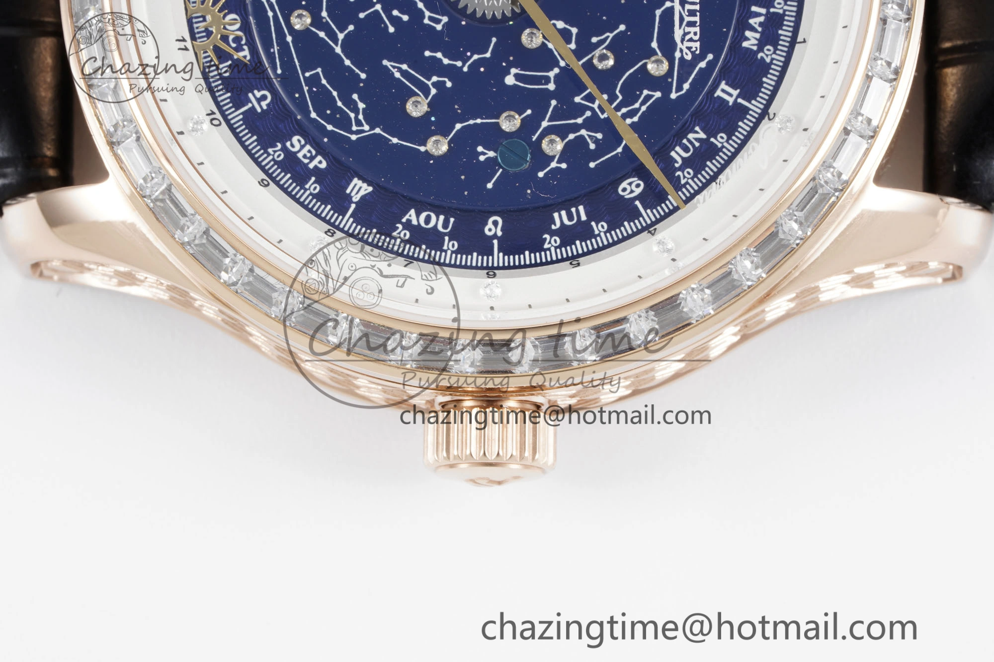 Durable Master Grande Tradition RG Blue Revolves Dial Diamonds Bezel on Black Leather Strap 7424
