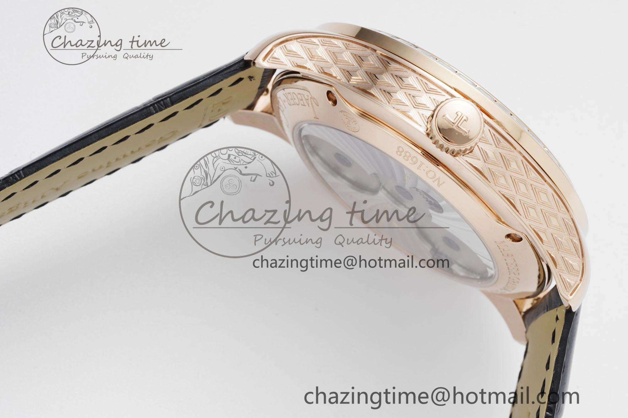 Durable Master Grande Tradition RG Blue Revolves Dial Diamonds Bezel on Black Leather Strap 7424