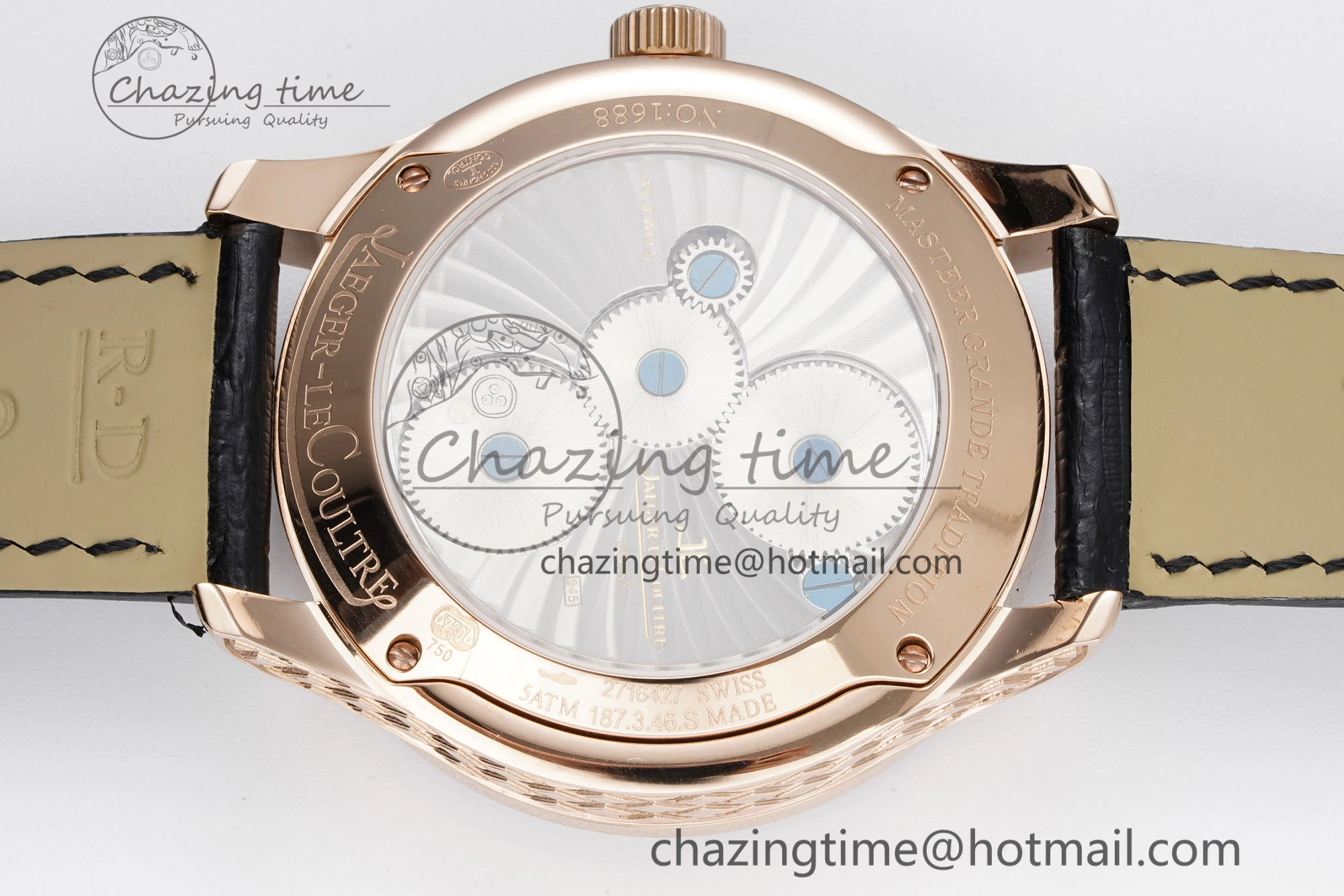 Durable Master Grande Tradition RG Blue Revolves Dial Diamonds Bezel on Black Leather Strap 7424