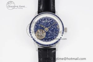 SportInspired Master Grande Tradition SS Blue Revolves Dial Blue Diamonds Bezel on Black Leather Strap 7425
