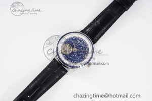 SportInspired Master Grande Tradition SS Blue Revolves Dial Blue Diamonds Bezel on Black Leather Strap 7425