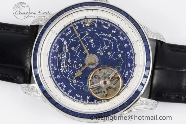SportInspired Master Grande Tradition SS Blue Revolves Dial Blue Diamonds Bezel on Black Leather Strap 7425