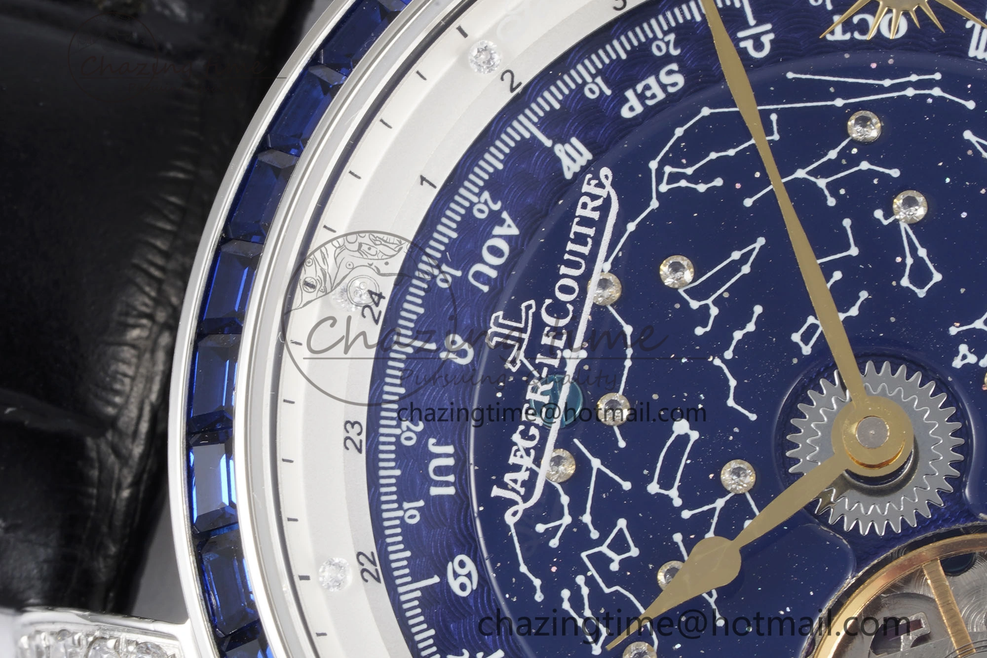 SportInspired Master Grande Tradition SS Blue Revolves Dial Blue Diamonds Bezel on Black Leather Strap 7425