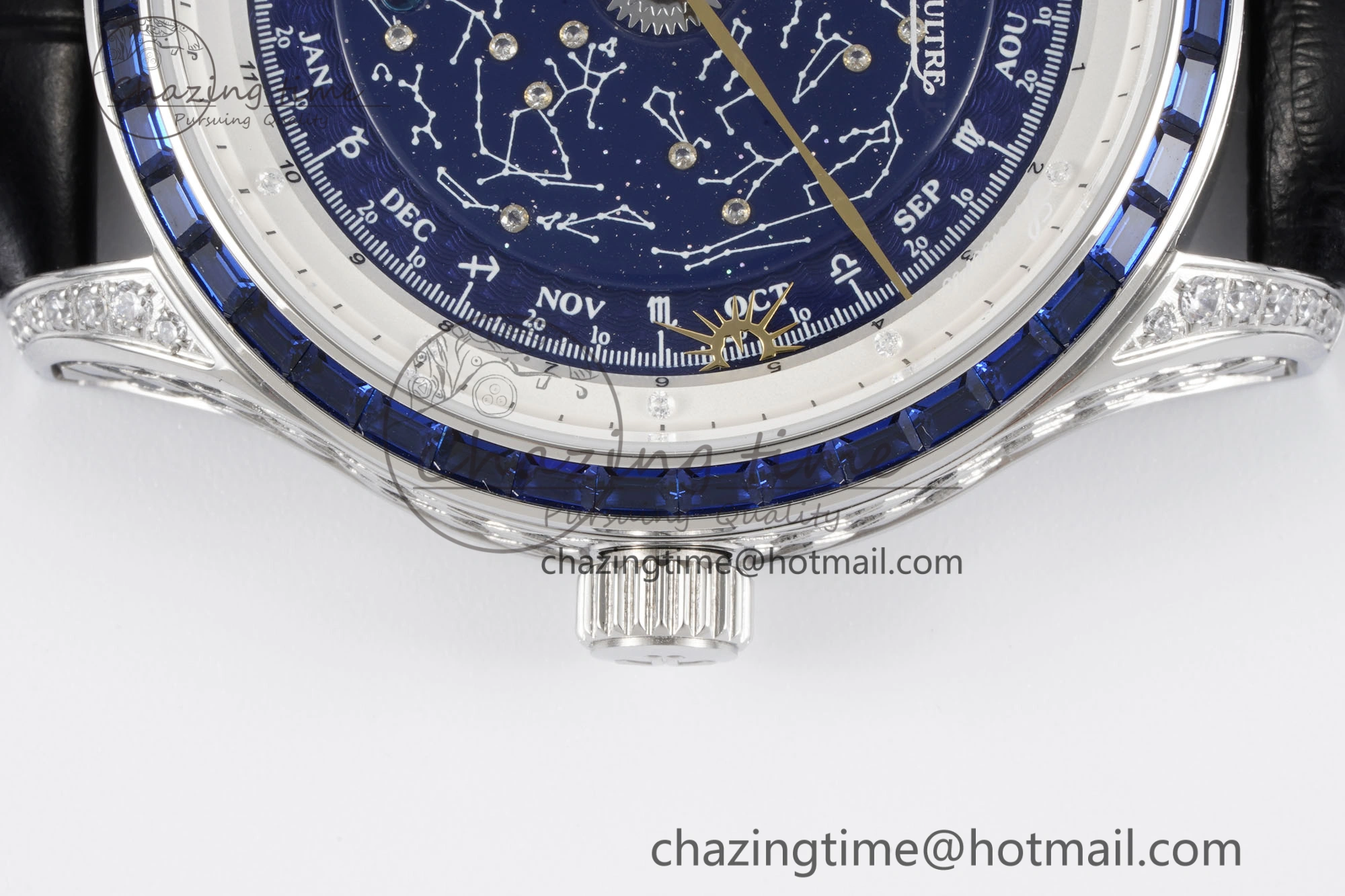 SportInspired Master Grande Tradition SS Blue Revolves Dial Blue Diamonds Bezel on Black Leather Strap 7425