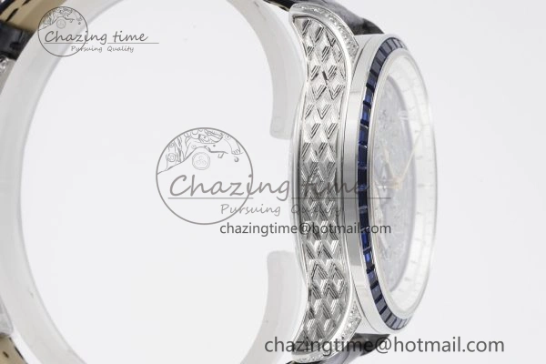 SportInspired Master Grande Tradition SS Blue Revolves Dial Blue Diamonds Bezel on Black Leather Strap 7425