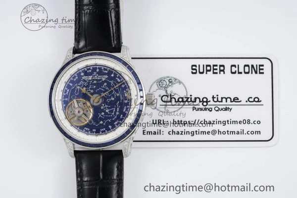 SportInspired Master Grande Tradition SS Blue Revolves Dial Blue Diamonds Bezel on Black Leather Strap 7425