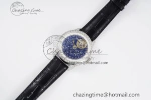 Colorful Master Grande Tradition SS Blue Revolves Dial Diamonds Bezel on Black Leather Strap 7423