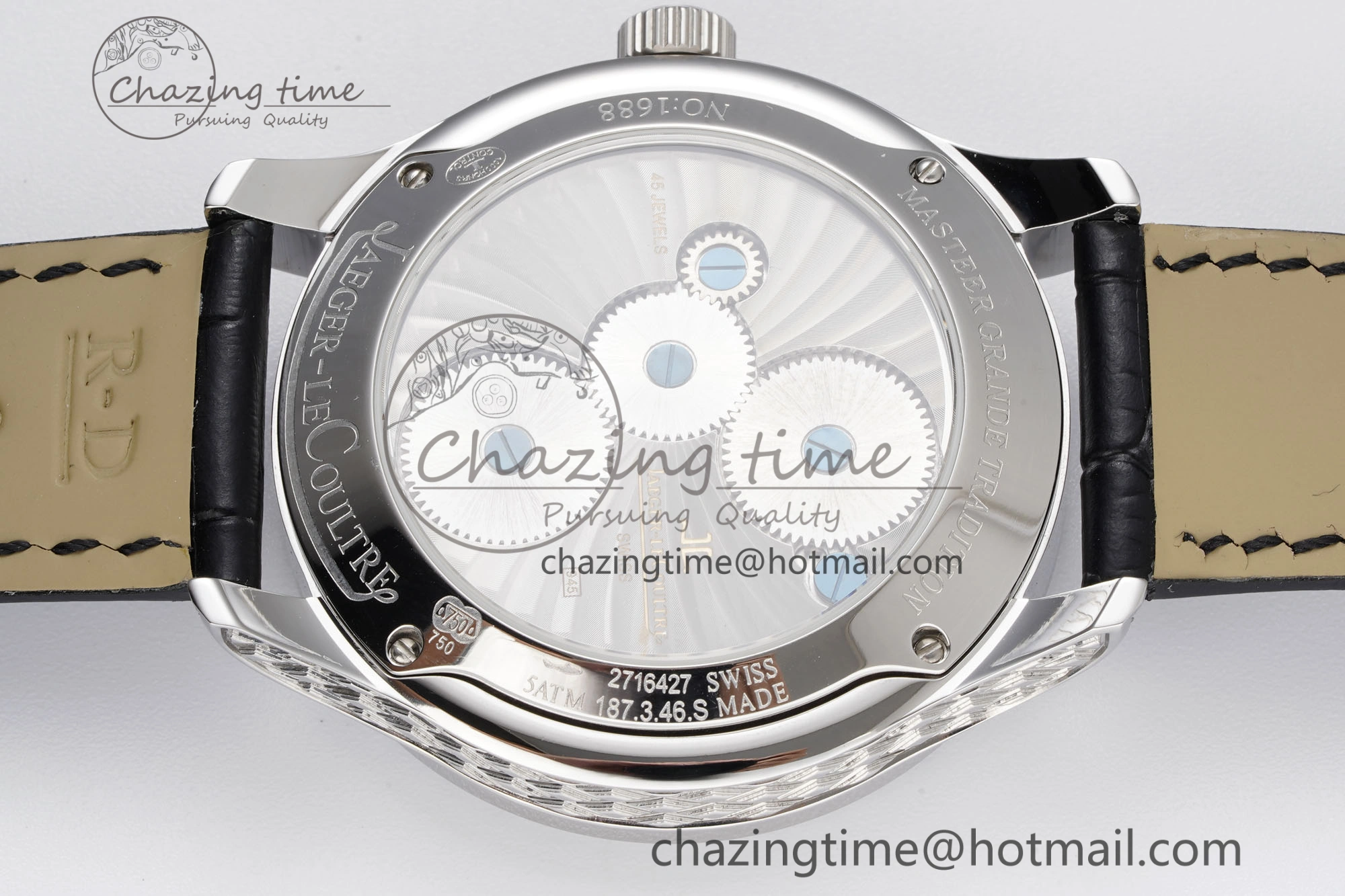 Colorful Master Grande Tradition SS Blue Revolves Dial Diamonds Bezel on Black Leather Strap 7423