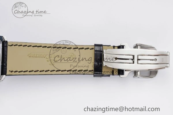 Colorful Master Grande Tradition SS Blue Revolves Dial Diamonds Bezel on Black Leather Strap 7423