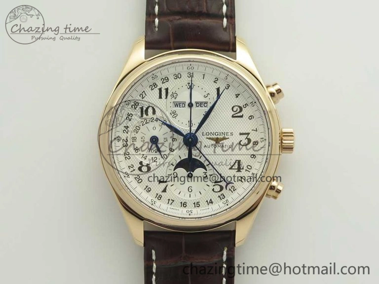 Master Moonphase Chronograph RG GSF 1:1 Best Edition White Dial on Brown Leather Strap A GoodFit 7589