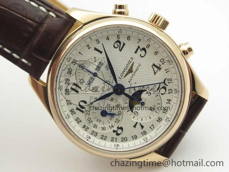 Master Moonphase Chronograph RG GSF 1:1 Best Edition White Dial on Brown Leather Strap A GoodFit 7589