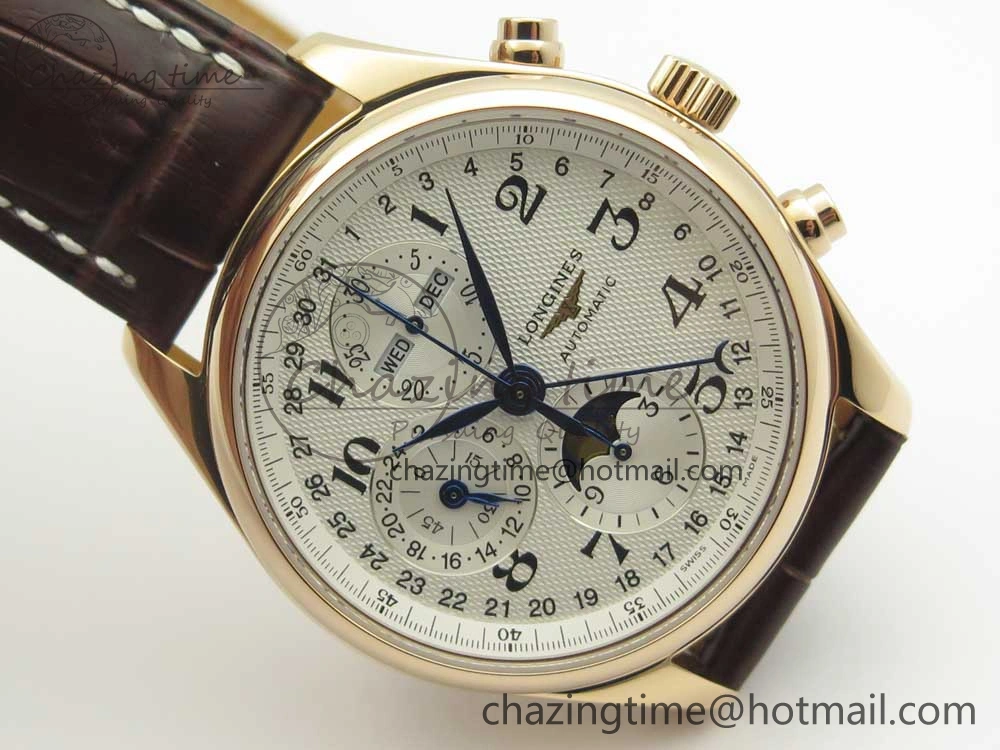 Master Moonphase Chronograph RG GSF 1:1 Best Edition White Dial on Brown Leather Strap A GoodFit 7589