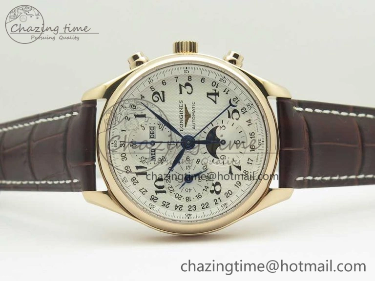 Master Moonphase Chronograph RG GSF 1:1 Best Edition White Dial on Brown Leather Strap A GoodFit 7589
