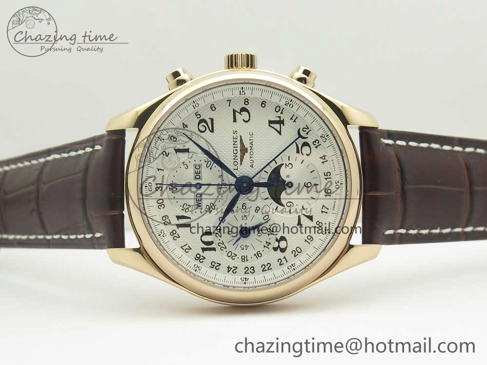 Master Moonphase Chronograph RG GSF 1:1 Best Edition White Dial on Brown Leather Strap A GoodFit 7589